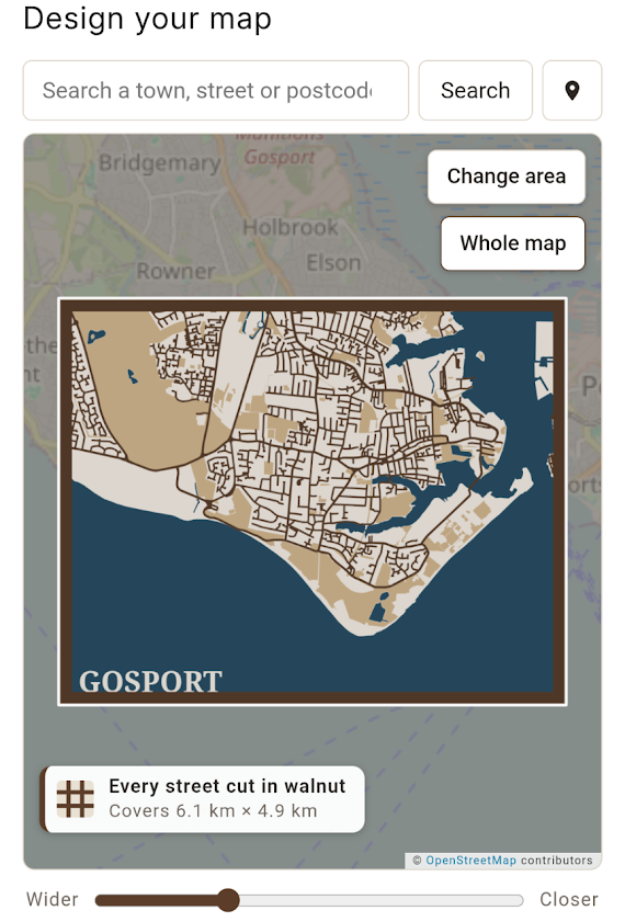 The map maker with an area of Gosport framed