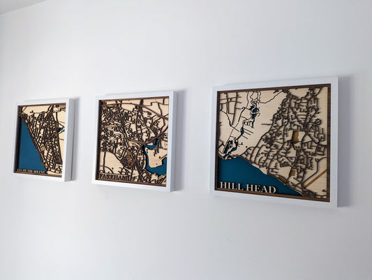 Trio of square framed layered maps
